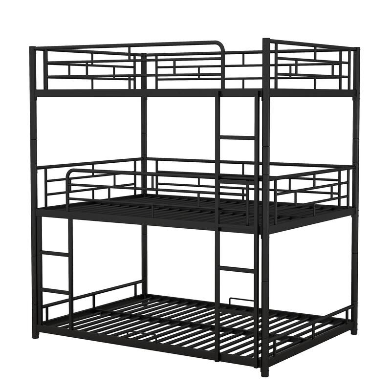 Metal Triple Bunk Bed with Built-in Ladders, Convertible into Platform Bedframe for 3 Kids Teens Adults, No Box Spring Required