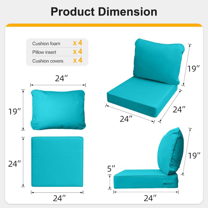 24"x24"x5"Waterproof Outdoor Deep Seat Cushion Set for Patio Furniture