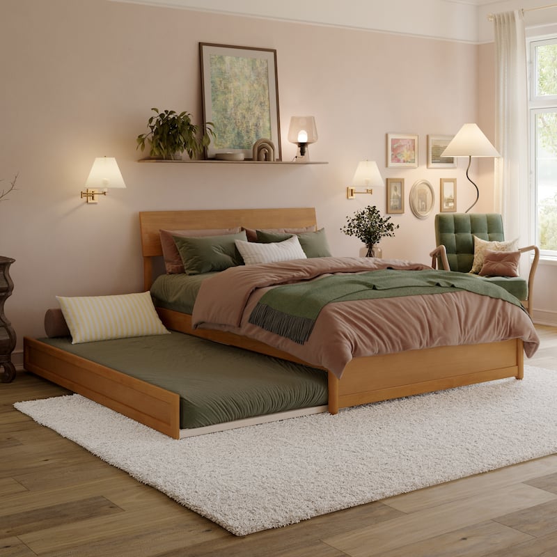 Norla Wood Platform Bed with Trundle - Light Toffee - Full