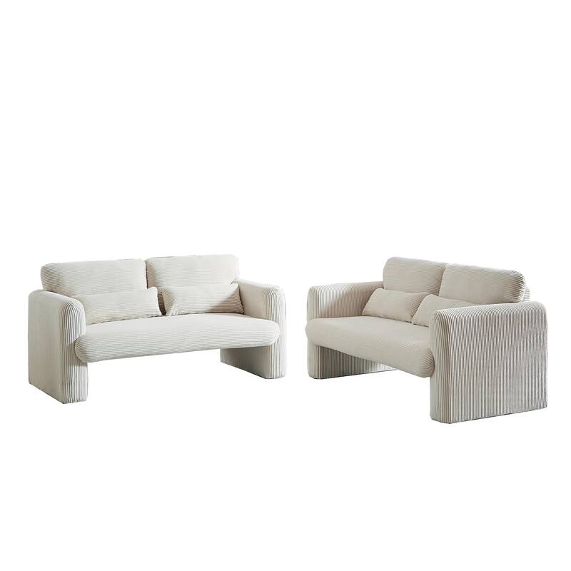 Corduroy Fabric Free Combination Sofa Set w/Support Pillow - Beige - 2-Seat+2Seat