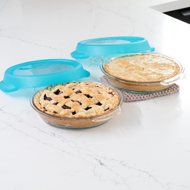 Libbey Bakers Premium Glass Pie Dish Set of 2 with Lids