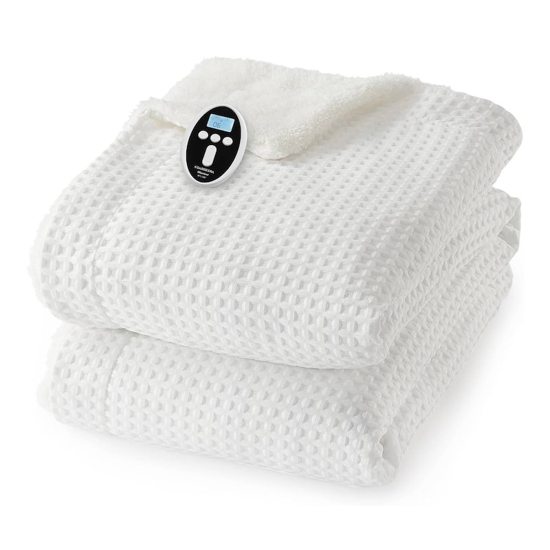 Fast Heating Heated Blanket Throw with LCD Controller, White - 90*100 inch
