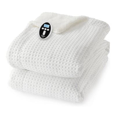 Fast Heating Heated Blanket Throw with LCD Controller, White