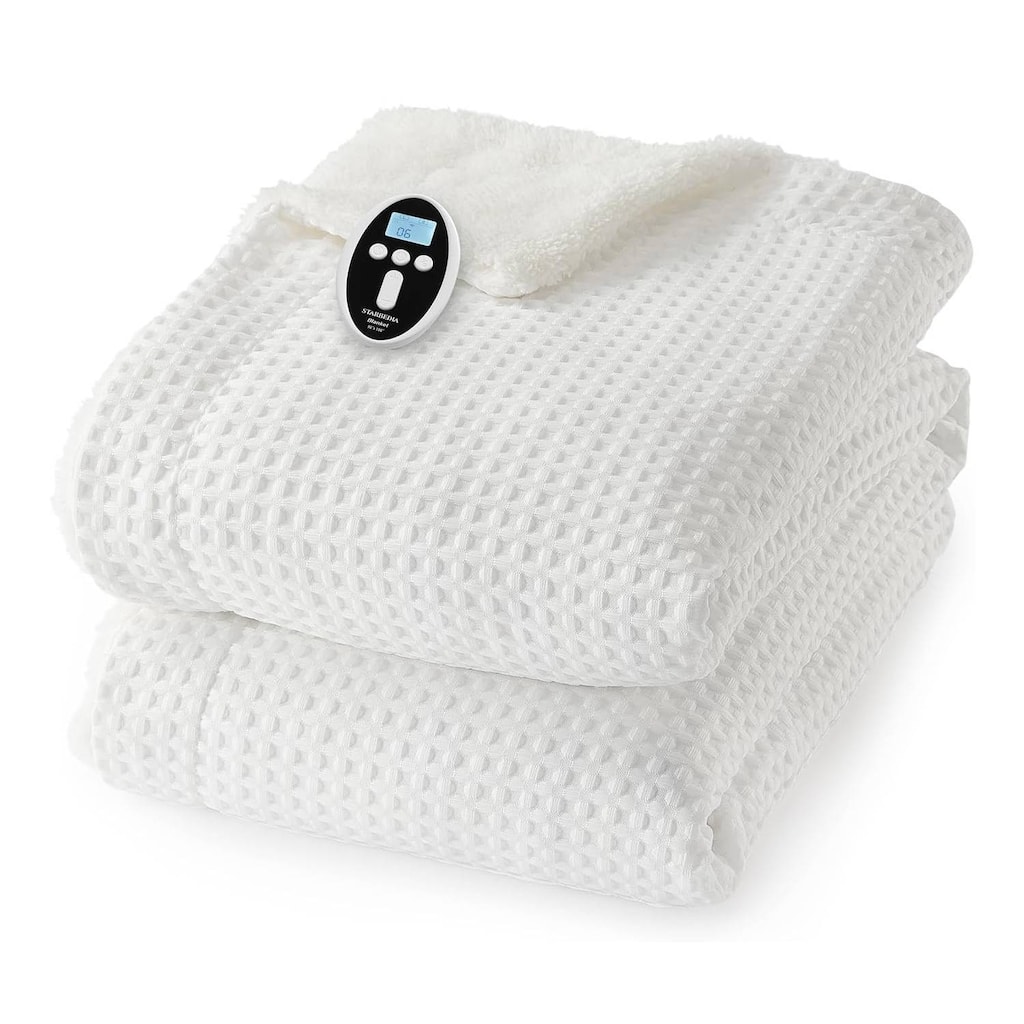 Fast Heating Heated Blanket Throw with LCD Controller, White