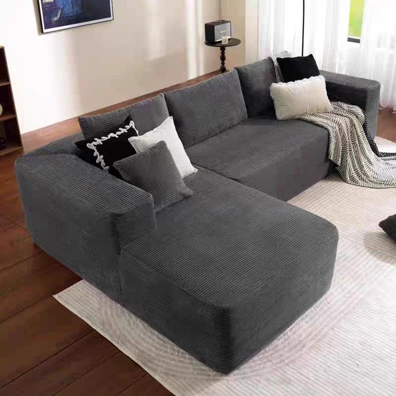 L-Shaped Modular Sectional Sofa with Chaise Lounge, Corduroy Upholstered Cloud Couch, Deep Seat Sofa with 2 Pillows