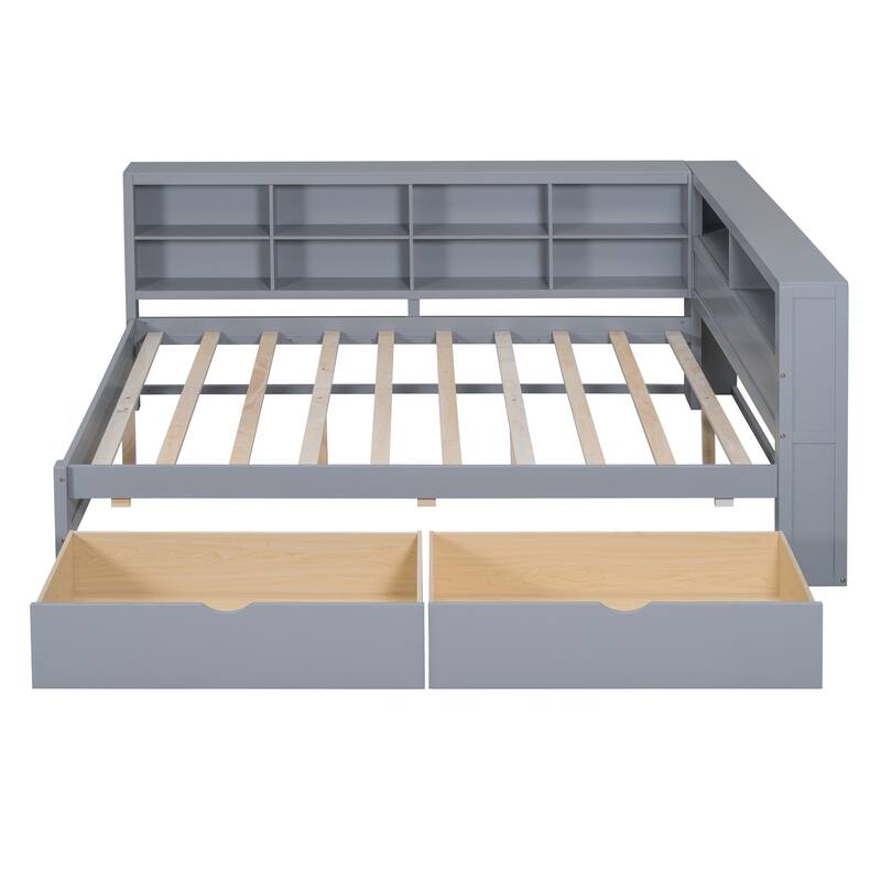 Wooden DayBed with 2 Drawers, Storage Shelf and USB Charging Ports