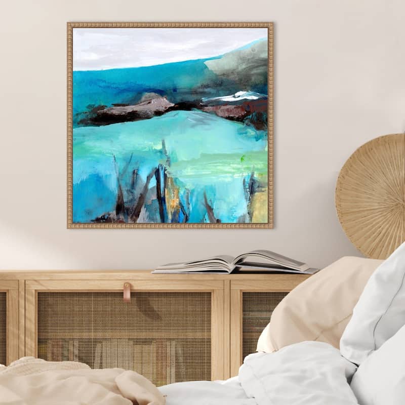 Mountain Lake 1 by Elan Studios Framed Canvas Wall Art Print - Sylvie Beaded Natural