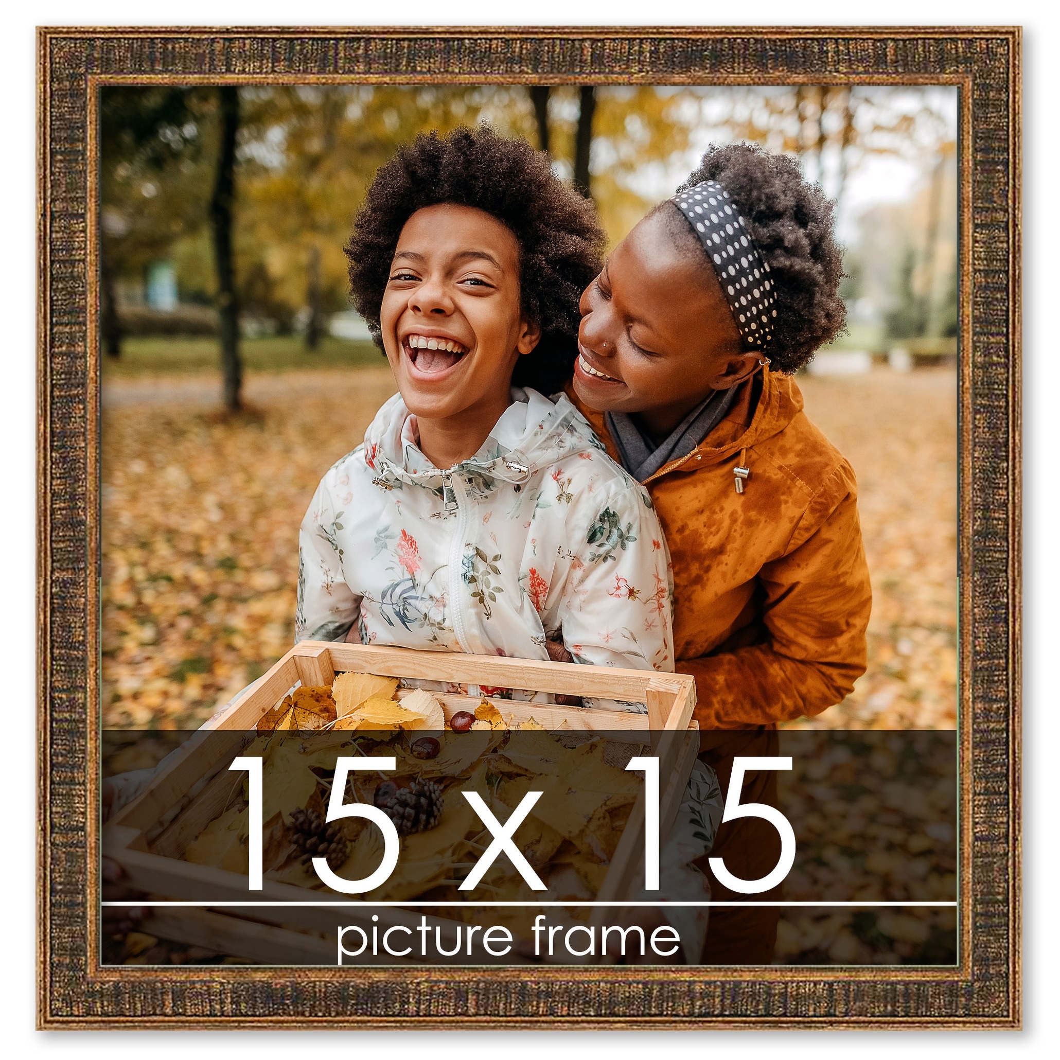 15x15 Traditional Walnut Complete Wood Square Picture Frame with UV Acrylic, Foam Board Backing, & Hardware - Brown