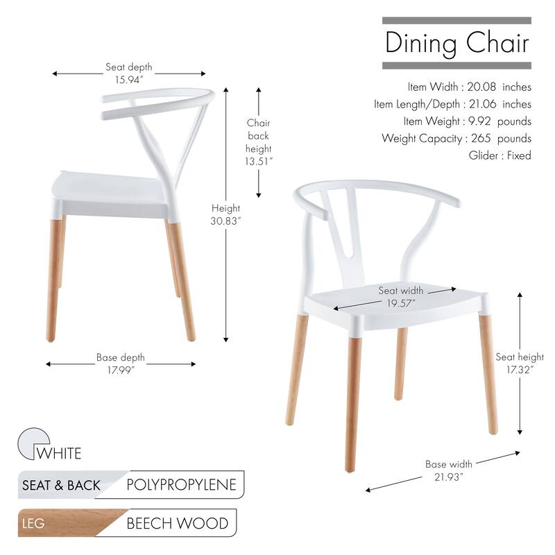 Porthos Home Lyra Plastic Dining Chairs with Beechwood Legs, Set of 2