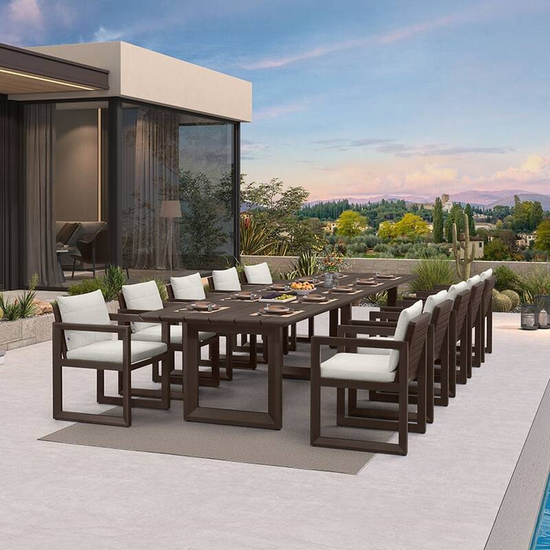 PURPLE LEAF Caesar Outdoor Dining Set Aluminum Luxury Patio Furniture with Olifen Removable Thick Cushion and Pillow-Bronze - 11-Piece（400）