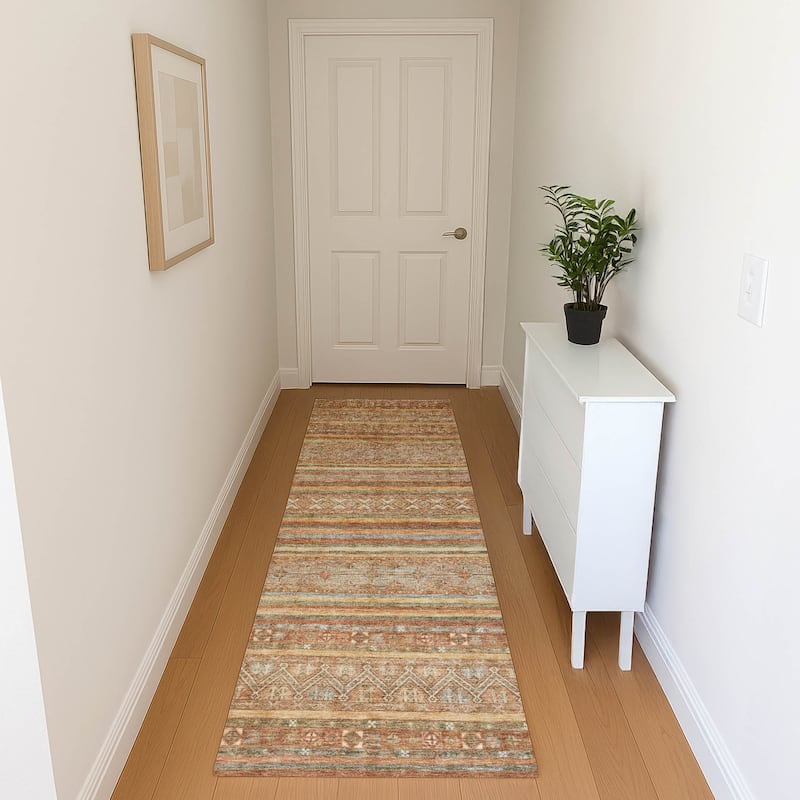 Premium Washable Super Soft Boho Stripes Mayfield Rug - Terracotta - 2'3" x 7'6"