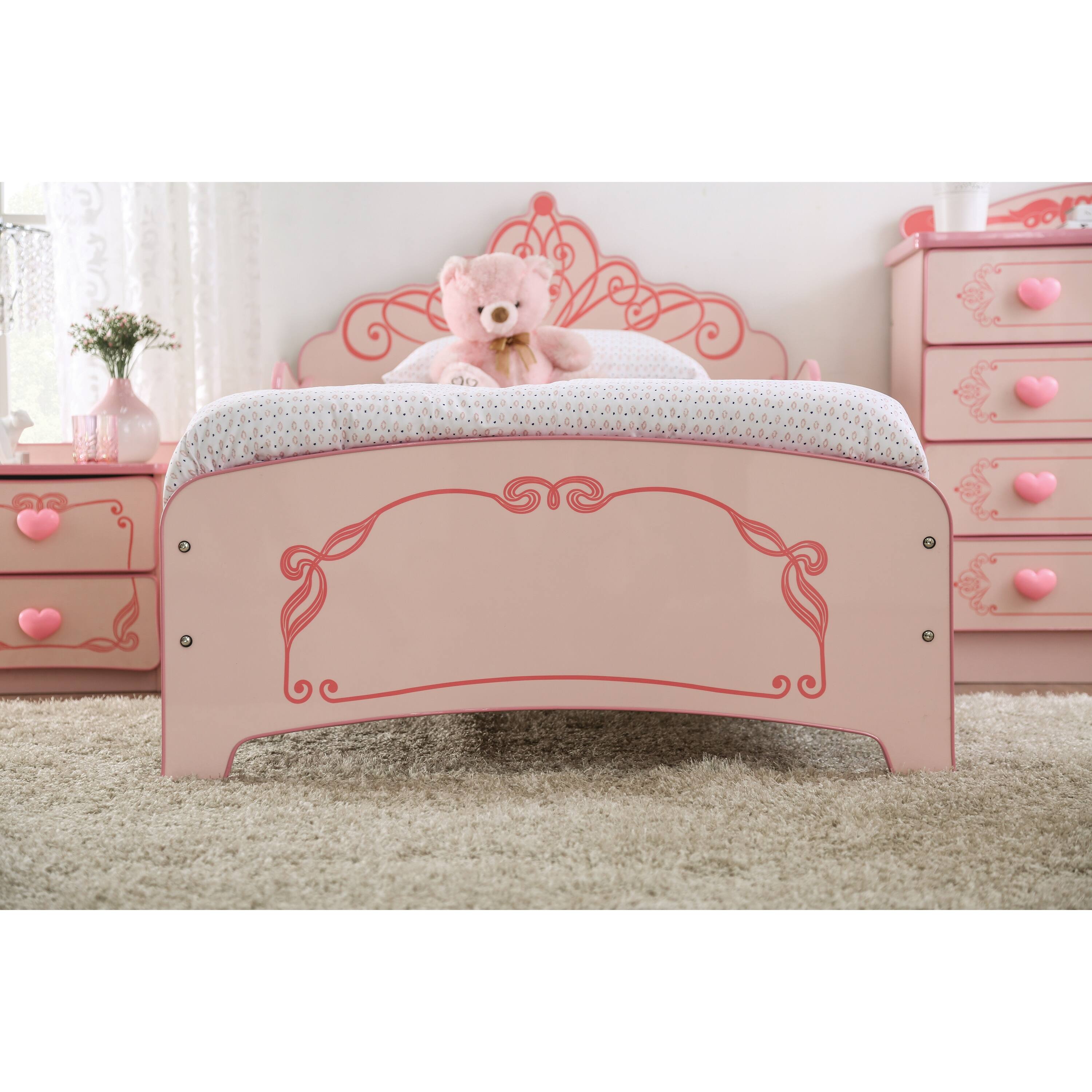 Gosh Modern Pink Princess Crown Kids Bed with Low Profile Footboard by