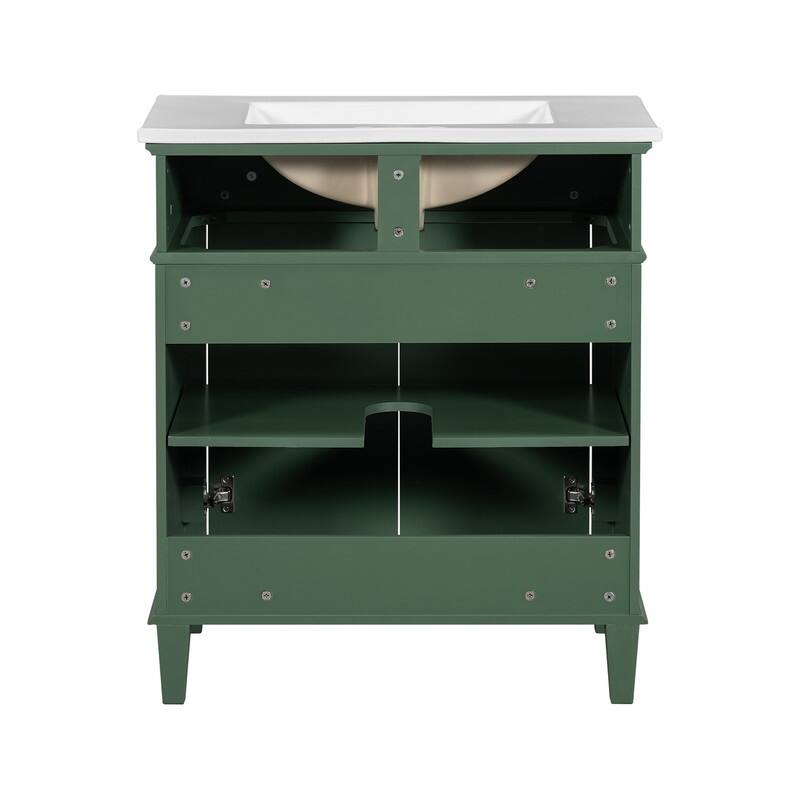 30'' Bathroom Vanity with Ceramic Sink Top, Freestanding Bathroom Vanity Cabinet with 2 Soft Close Doors and Adjustable Shelves