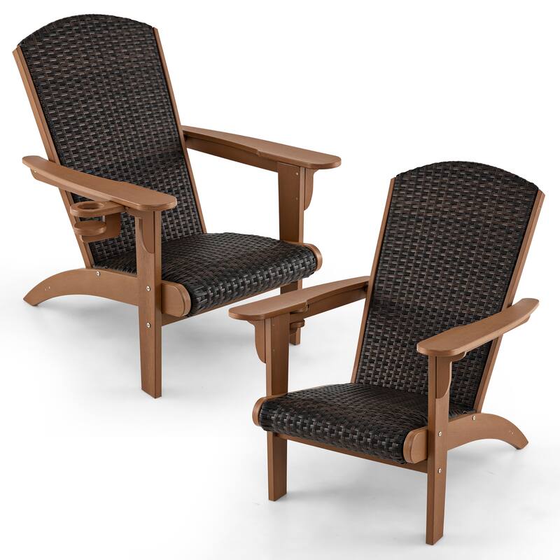 Gymax Set of 2 Adirondack Chair w/ Rattan Padded Seat & Back Wide - Brown