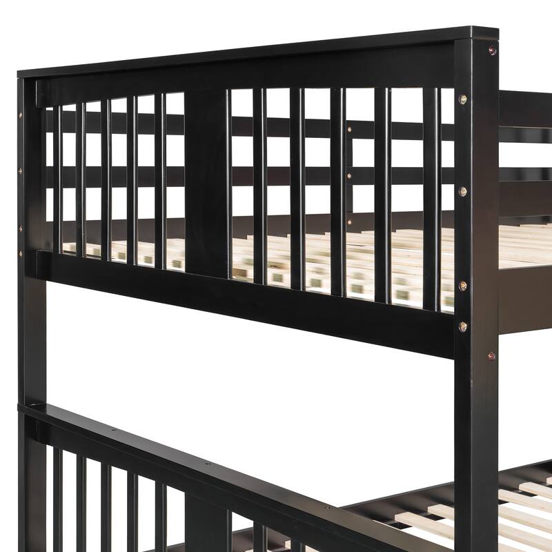 Full Over Full Bunk Bed with Drawers and Ladder, Space-Saving Bedroom Furniture in Espresso