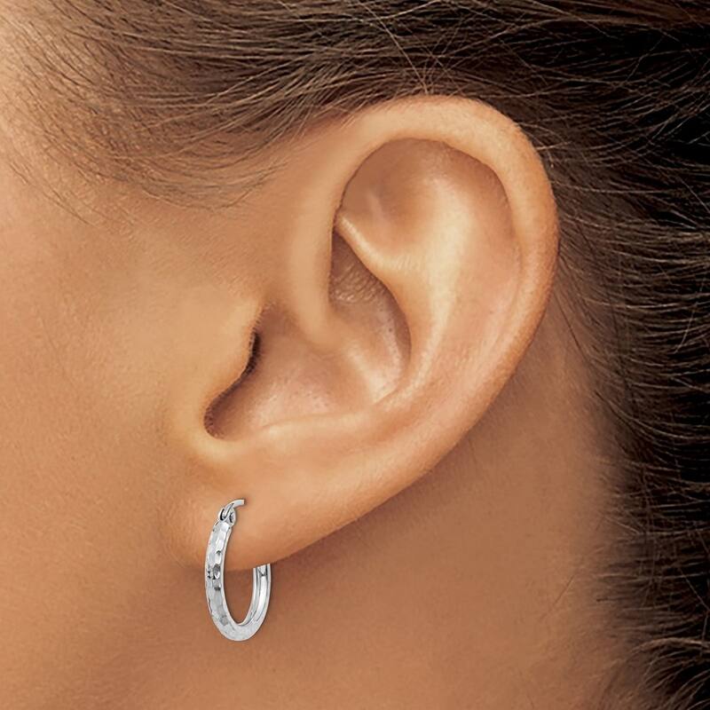 Curata 10k White Gold 2mm Textured Round Tube Hoop Earrings - 13mm - 60mm - 15mm