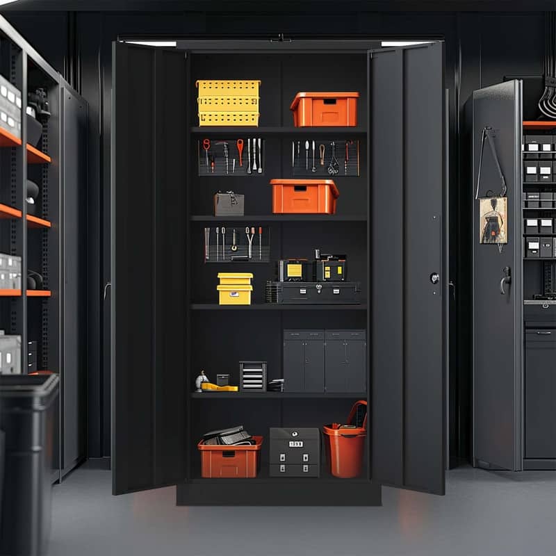 71"H Metal Garage Storage Cabinet,Steel Locking Cabinet with Doors and 4 Adjustable Shelves