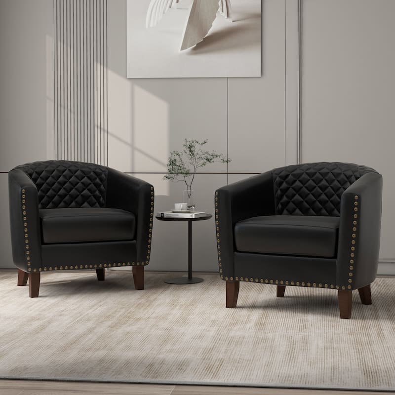Faux Leather Barrel Accent Chair - 2Pack - Black-2Pack
