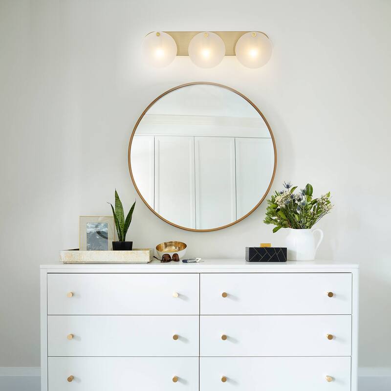 Modern Gold 3-Light Vanity Light Frosted Glass Bathroom Fixture
