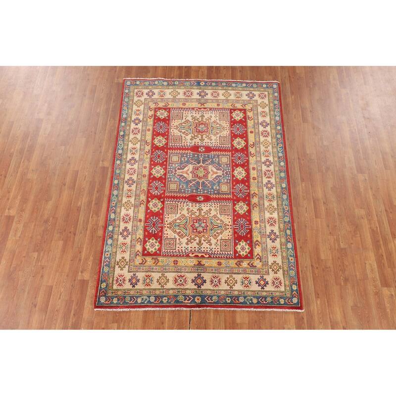 Geometric Kazak Area Rug Handmade Wool Carpet - 5'0" x 7'4"