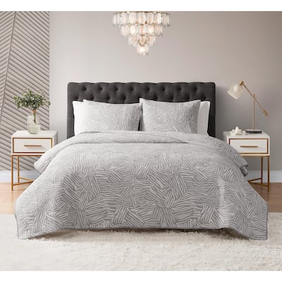 DESIGN STUDIO Abstract Zebra Light Grey 3-Piece All-Season Soft Woven Matelasse Jacquard Reversible Cotton Blend Quilt Set