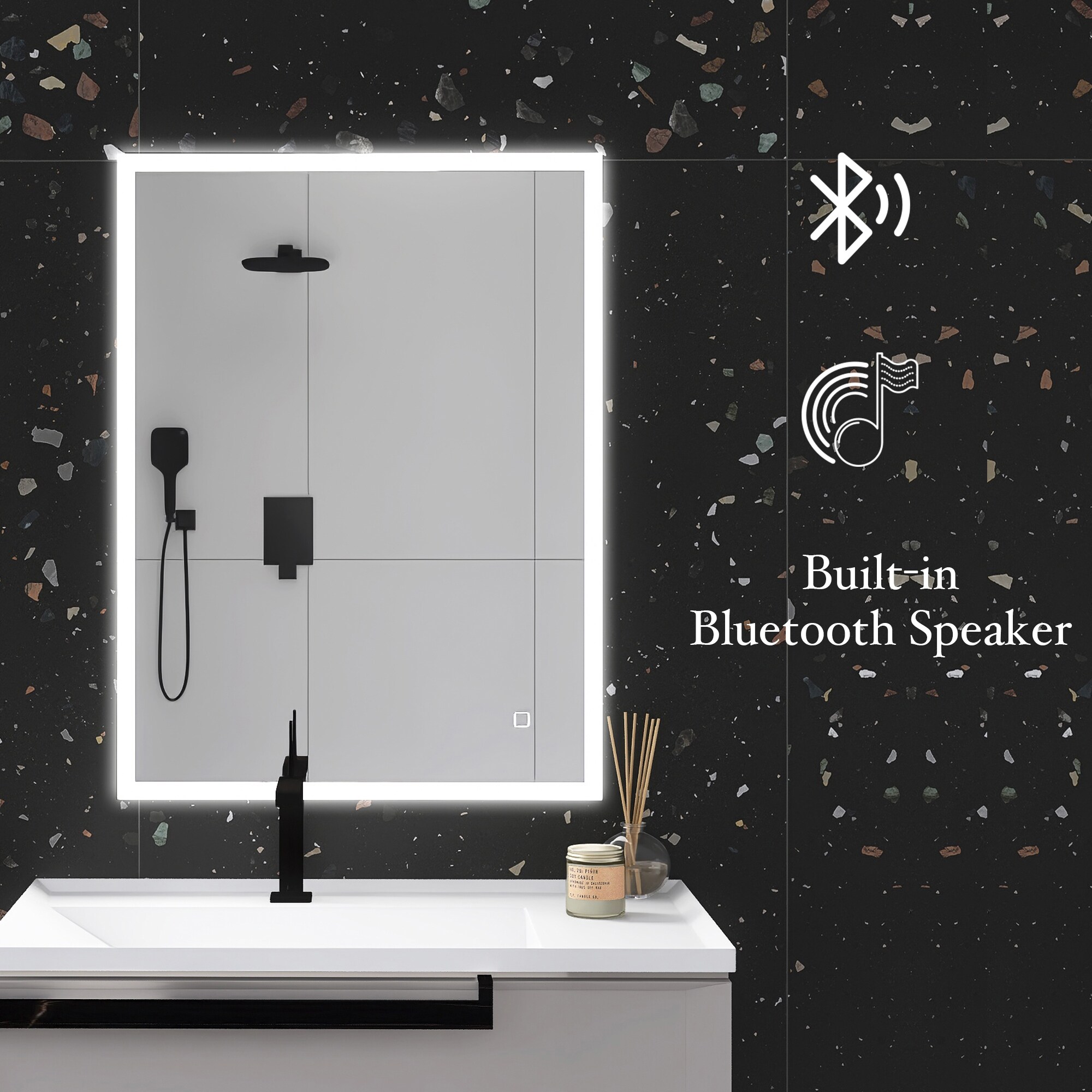 32 24 Inch LED Bathroom Mirror Inside Bluetooth Speaker Wall