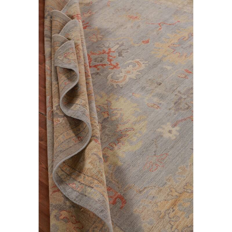 Hand Knotted Oriental 100% Wool Carpet Transitional All-Over Greys & Charcoal Oushak Area Rug - 11' 10'' X 8' 11''