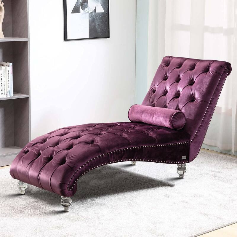 Elegant Stylish Velvet Upholstered Leisure Lounge Chair with Transparent Acrylic Legs - Purple