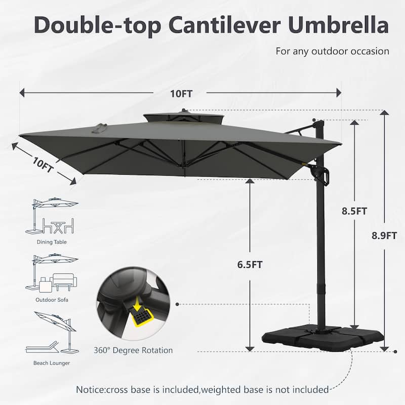 MAISON ARTS 10 FT Automatic Hydraulic Cantilever Umbrella Aluminum Pole 360 Degree Rotation with Weighted Base Included