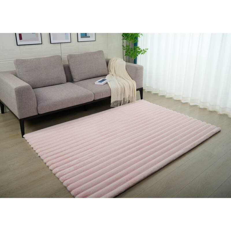 Madrid Collection Ultra Soft Ribbed Faux Fur Area Rug