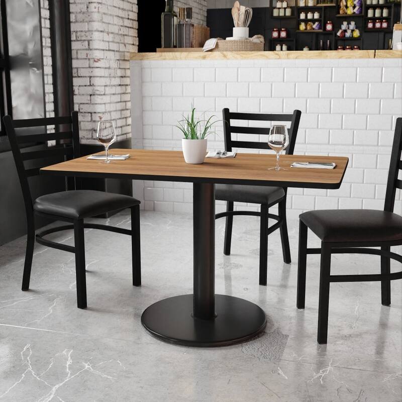 30'' x 48'' Rectangular Laminate Table Top with 24'' Round Table Height Base - 30"W x 48"D x 31.125"H - 30"W x 48"D x 31.125"H - Walnut