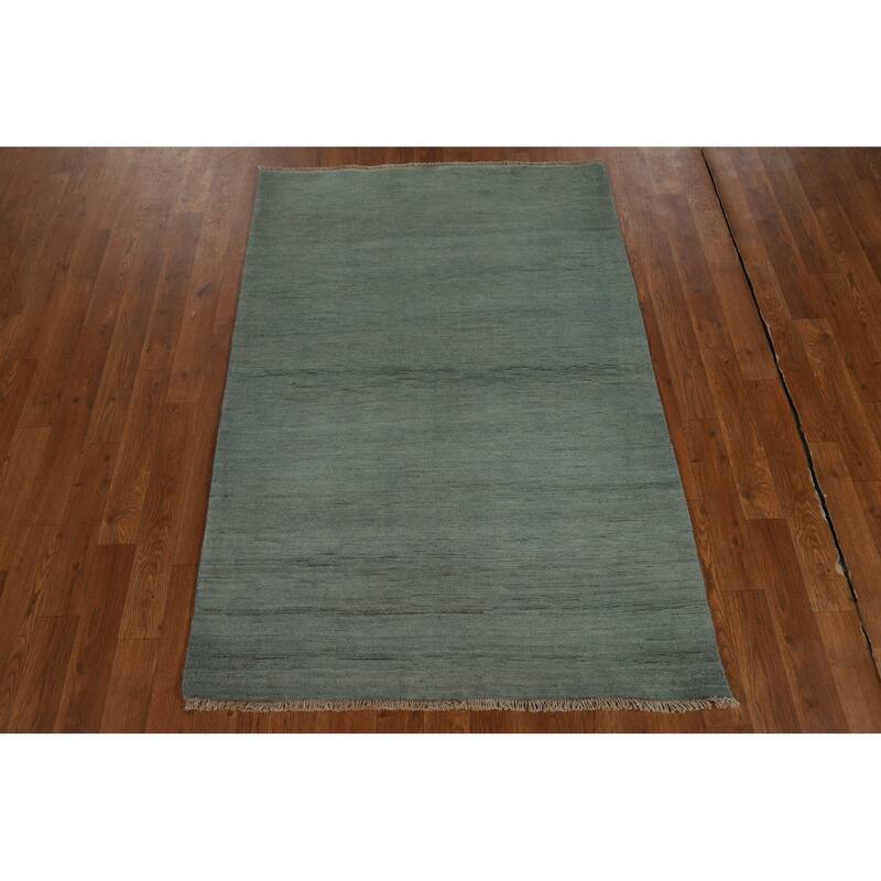 Blue & Green Gabbeh Oriental Foyer Rug Hand-Knotted Wool Carpet - 3'4"x 4'10"