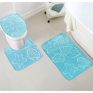 3 Piece Light Blue Ultra Soft Thick Memory Foam Non-Slip Absorbent Bathroom Bath Mat Set