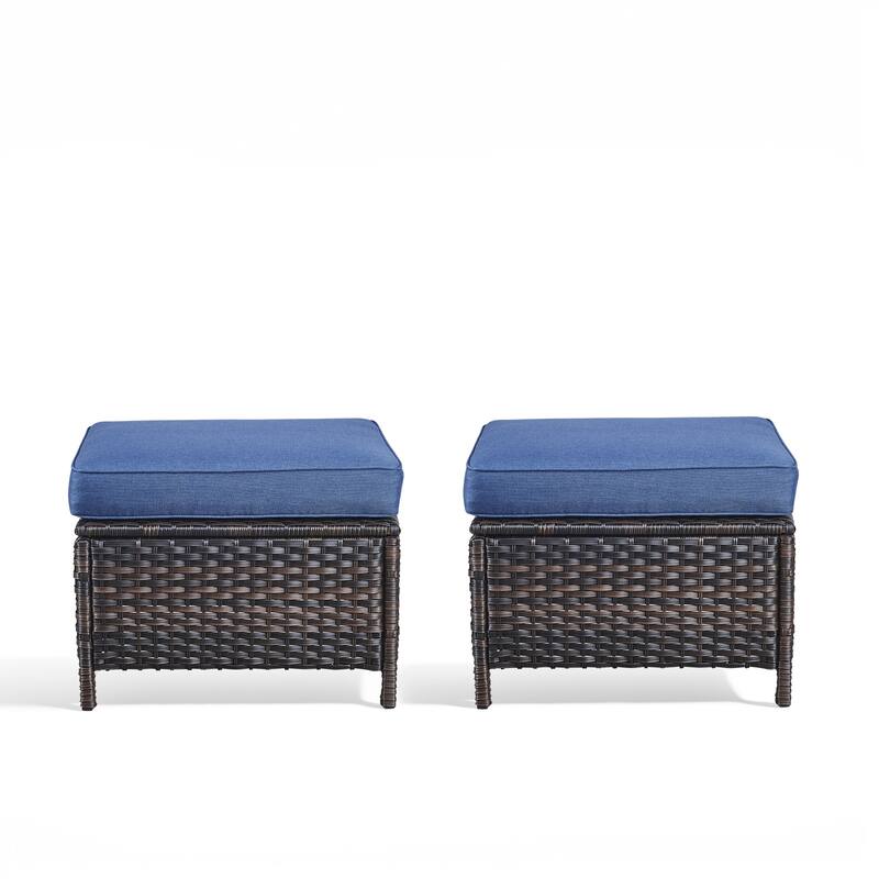 Outdoor Patio Footstool Ottomans with Cushion Brown-Blue - Brown