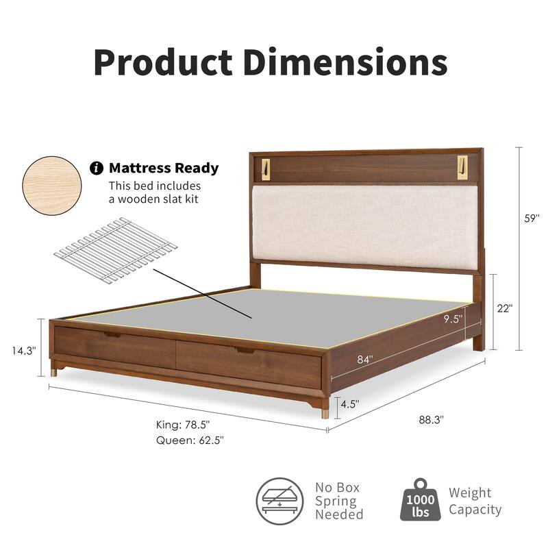 Furniture of America Forma Mid-Century Modern 5-Piece Walnut Solid Wood Storage Platform Bedroom Set