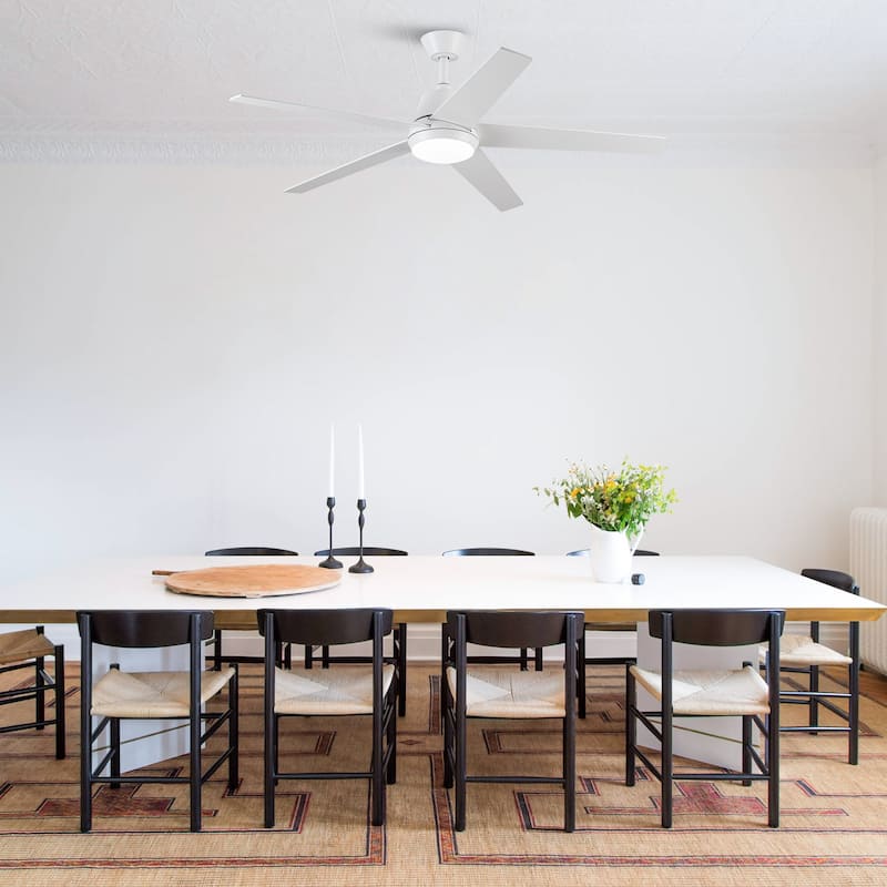 Vaczon 52-inch Modern Plywood 5-blade White Smart Ceiling Fan with Light and APP