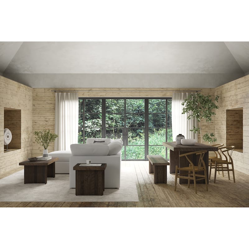 NADAAL STUDIOS Brannon Coffee Table, Rectangular Solid Pinewood, Matte Driftwood Finish, Brown Light Grey