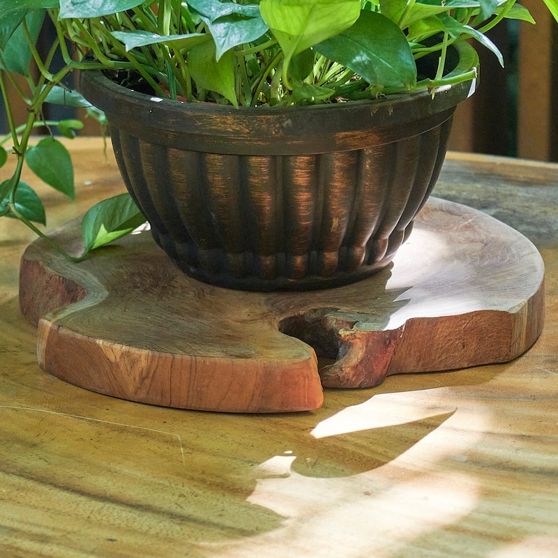 Greenage Round Teak Wood Slab Table Top - 15.74" x 15.74" x 2"