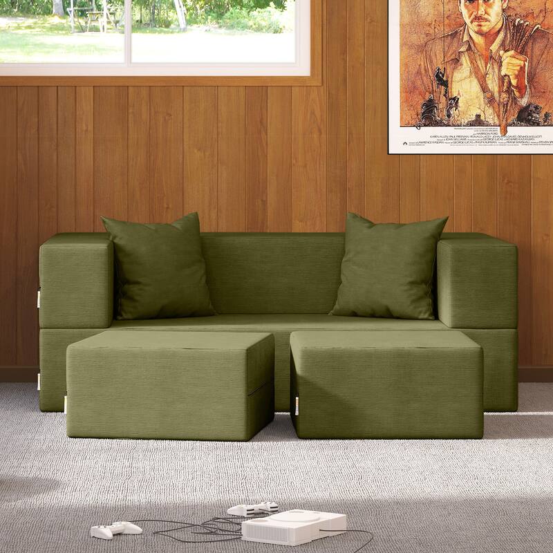 Jaxx Zipline Convertible Queen-size Sleeper Loveseat and Ottoman Set