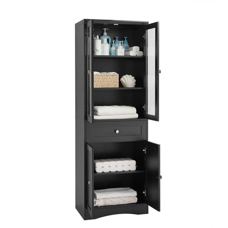 Freestanding Bathroom Storage Cabinet with 4 Doors and 1 Drawer, Tall Bathroom Floor Cabinet with Adjustable Shelf