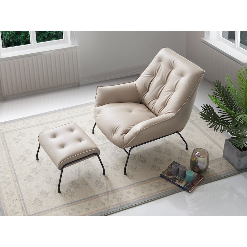 Dunnigan Tufted Accent Chair and Ottoman - Khaki