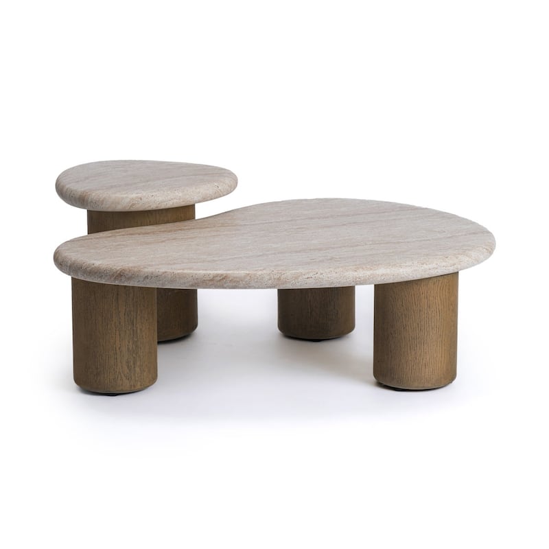 Studio London Nesting Table with Travertine Effect Concrete Top and Faux Wood