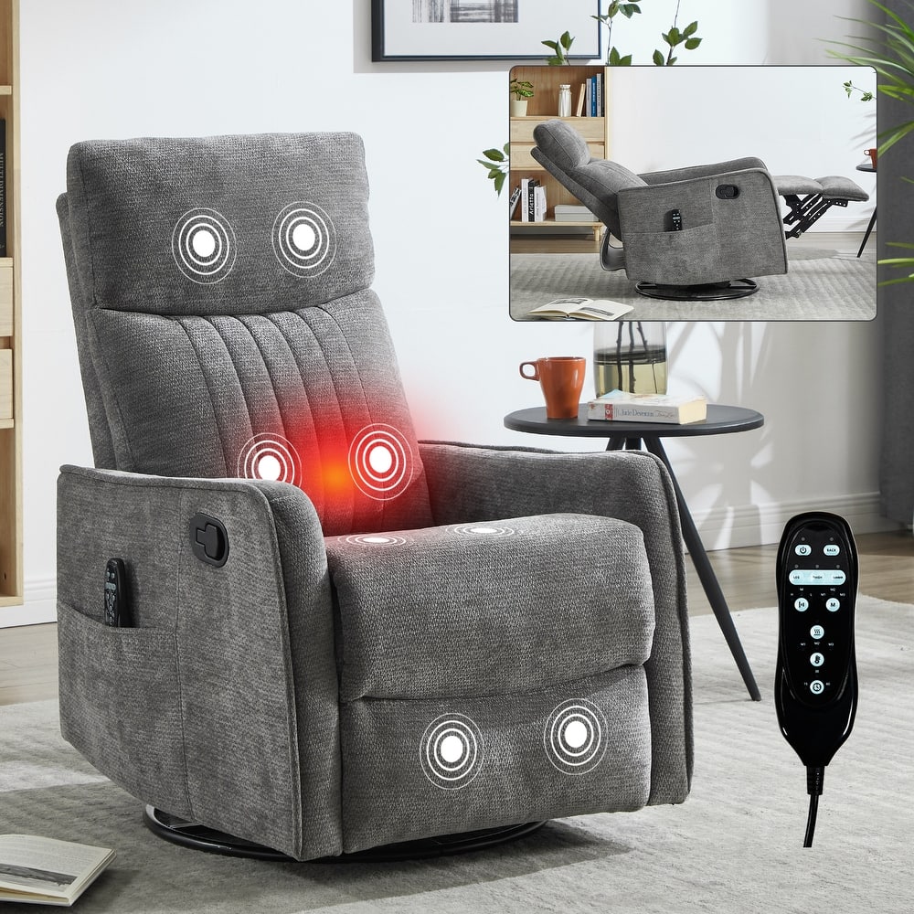 Heat Massage Manual Recliner Chair with Rocker and Swivel in Fabric for Living Room
