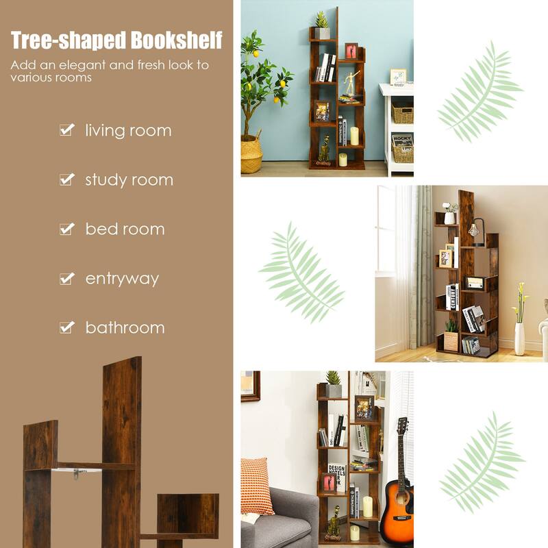 Gymax 8-Shelf Bookcase Modern Tree Bookshelf Storage Decor - 20''x 10'' x 57''