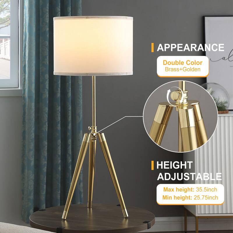 Adjustable Heigh Shiny Brass Modern Tripod Table Lamp