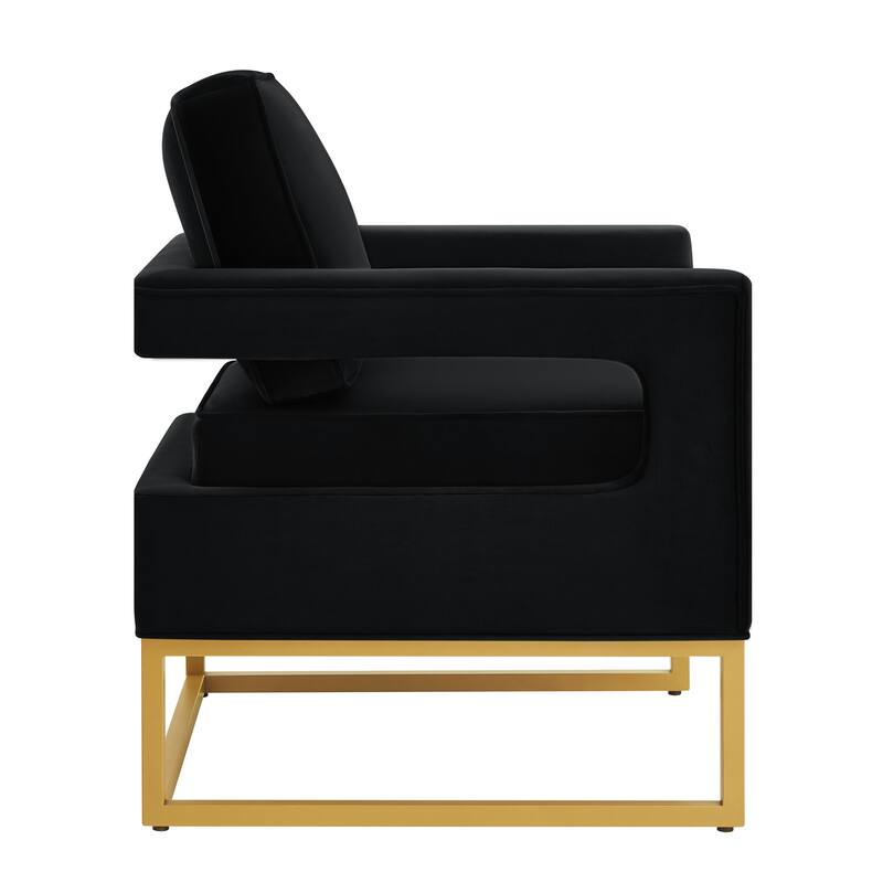 Modern Style Accent Chair with Gold Metal Base , Velvet Upholstered Leisure Chair with Open Armrest, Armchair