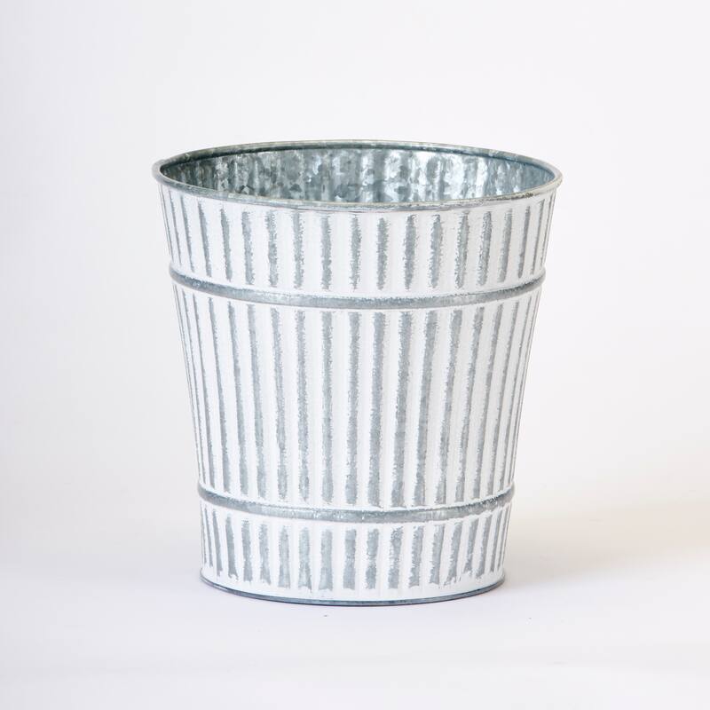 7.5" Galvanized Metal Rustic Planter Pail with White Distressed Paint, Set of 3