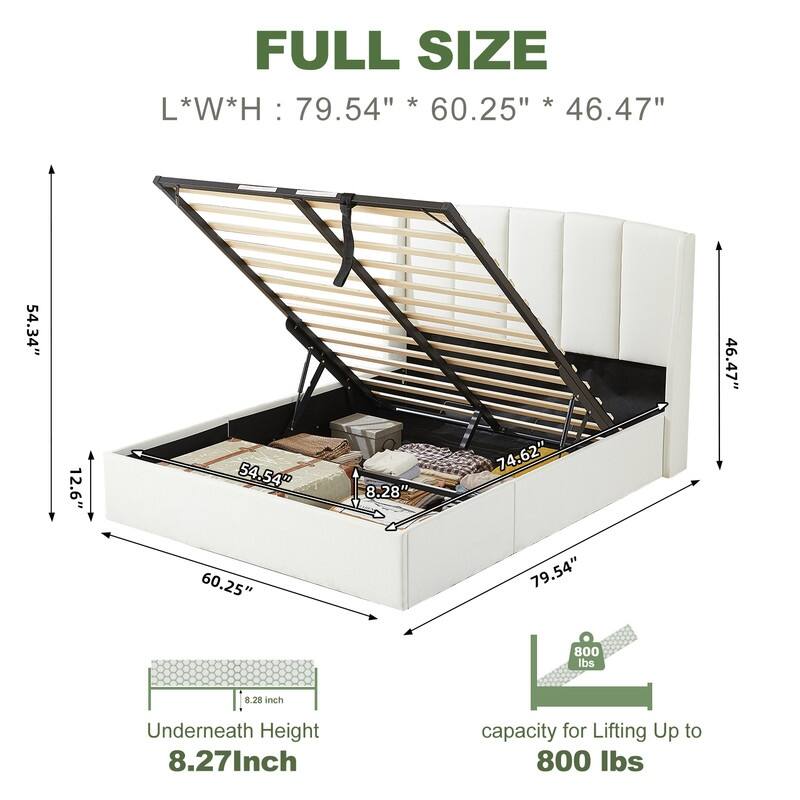 Linen Wingback Hydraulic Lift Up Storage Upholstered Platform Bed