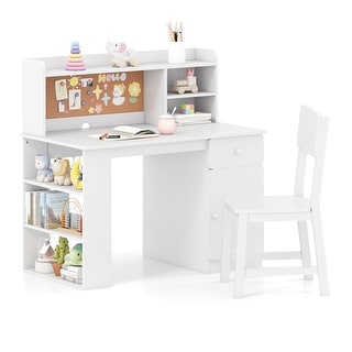 Gymax Kids Desk & Chair Set w/Chair Hutch 3-Layer Side Shelf Storage