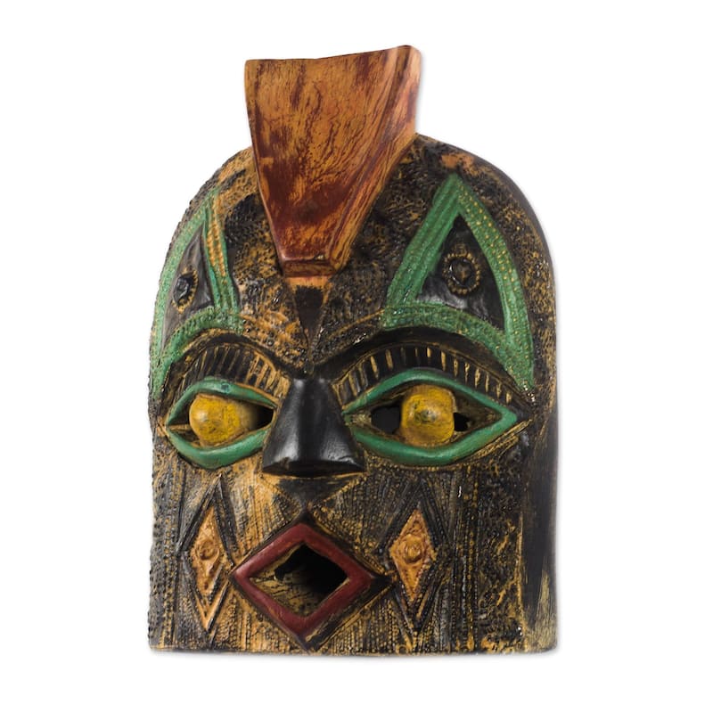 Novica Handmade Diamond Mouth African Wood Mask